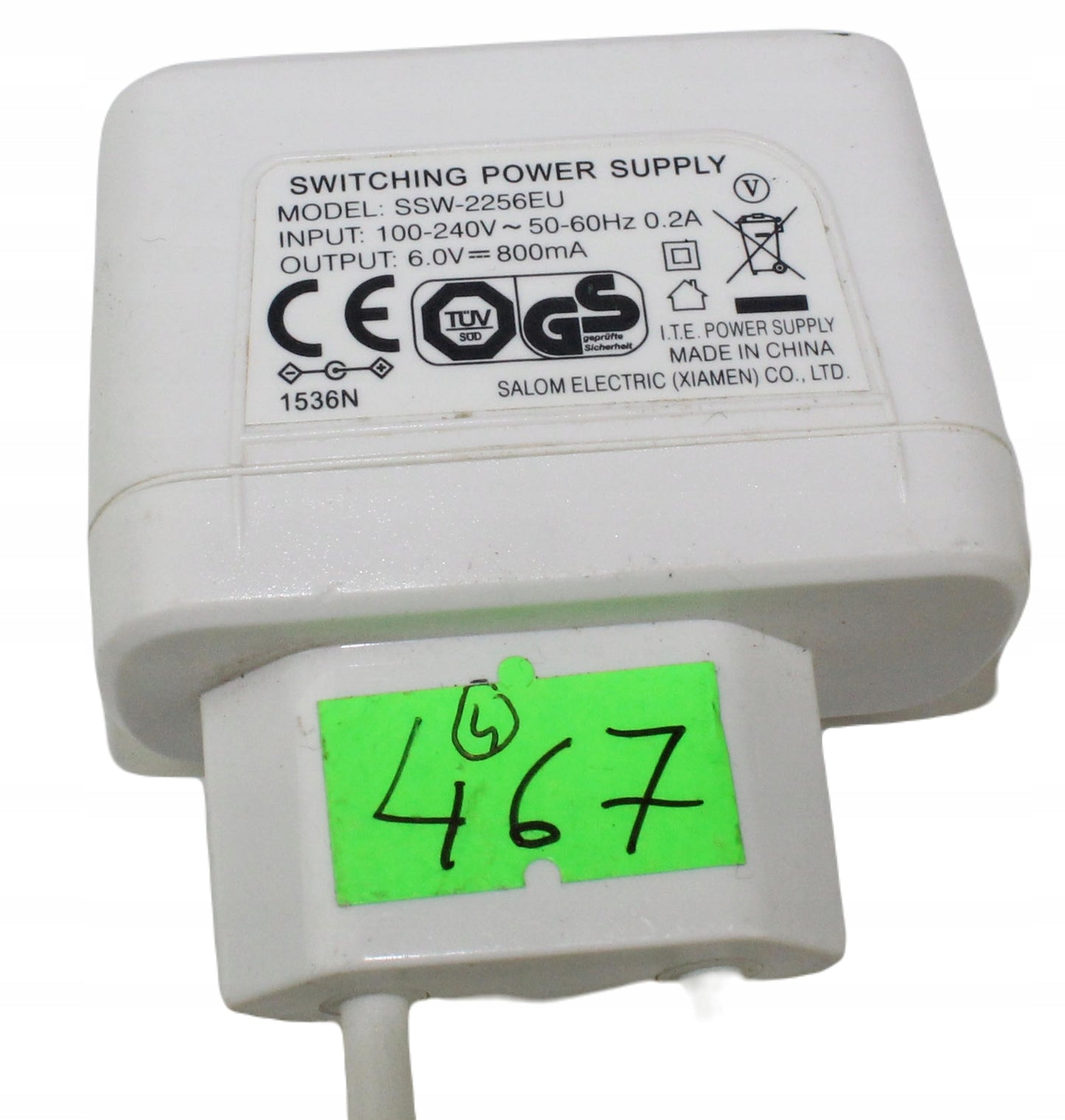 Zasilacz SALOM SSW-2256EU 6V 800mA 3.5mm