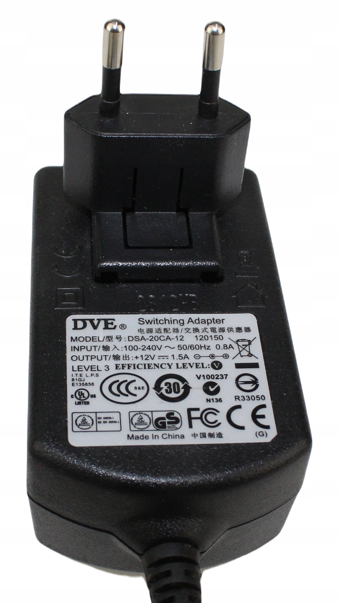 zasilacz DVE DSA-20CA-12 1.5A 12V 5.5mm