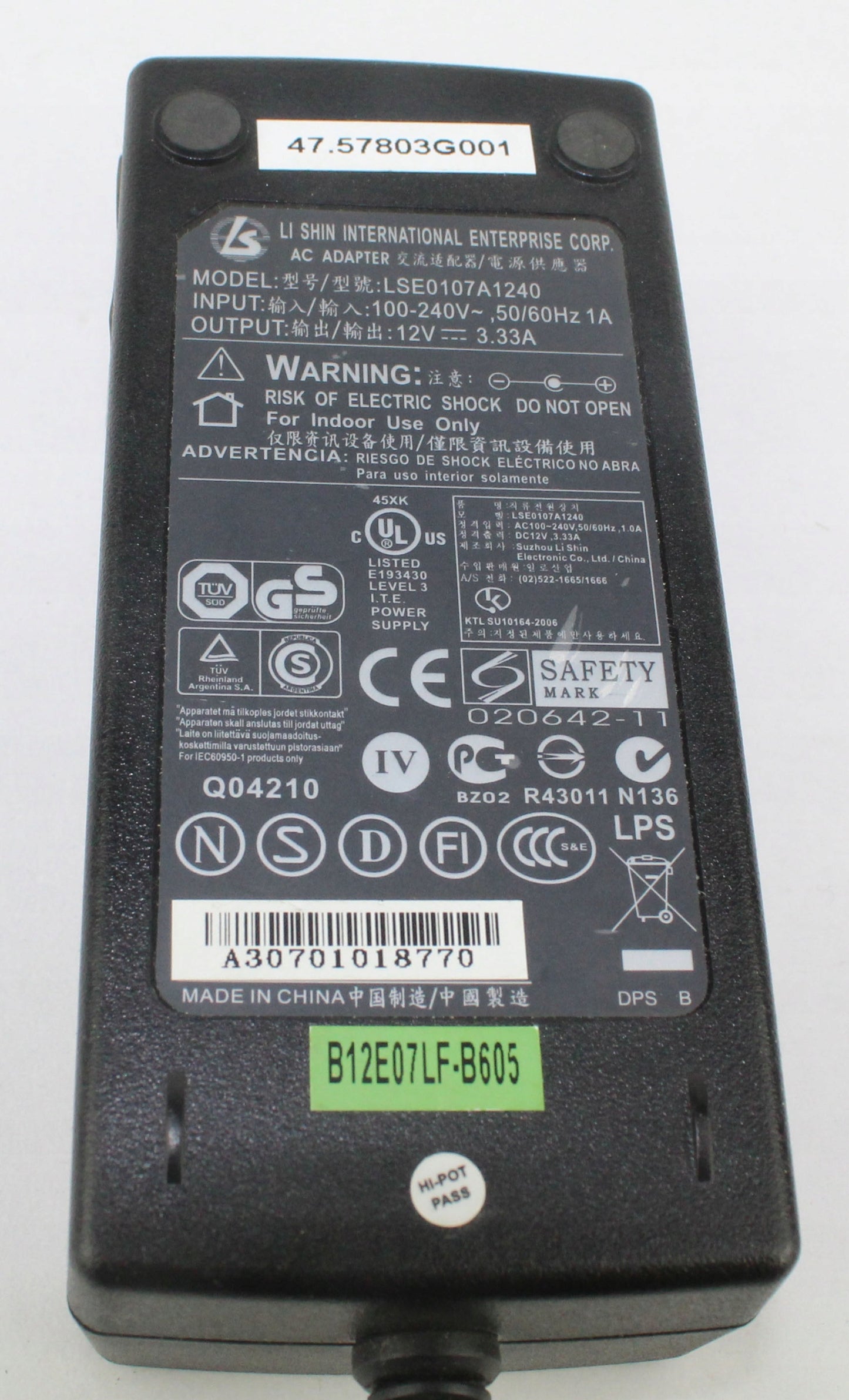 Zasilacz LI SHIN LSE0107A1240 12V 3.33A 5.5mm