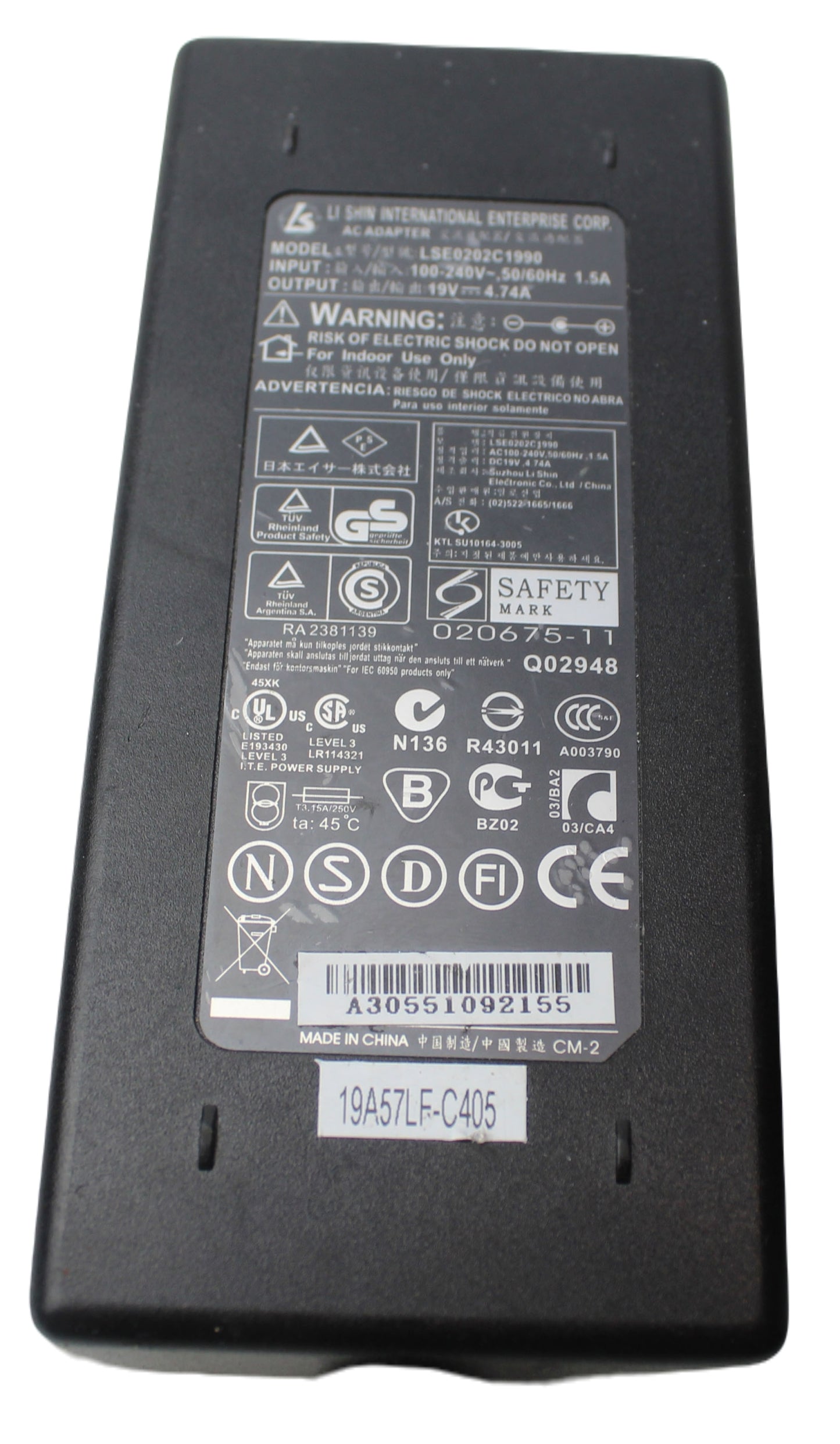 Zasilacz LI SHIN LSE0202C1990 19V 4.74A 5.5mm