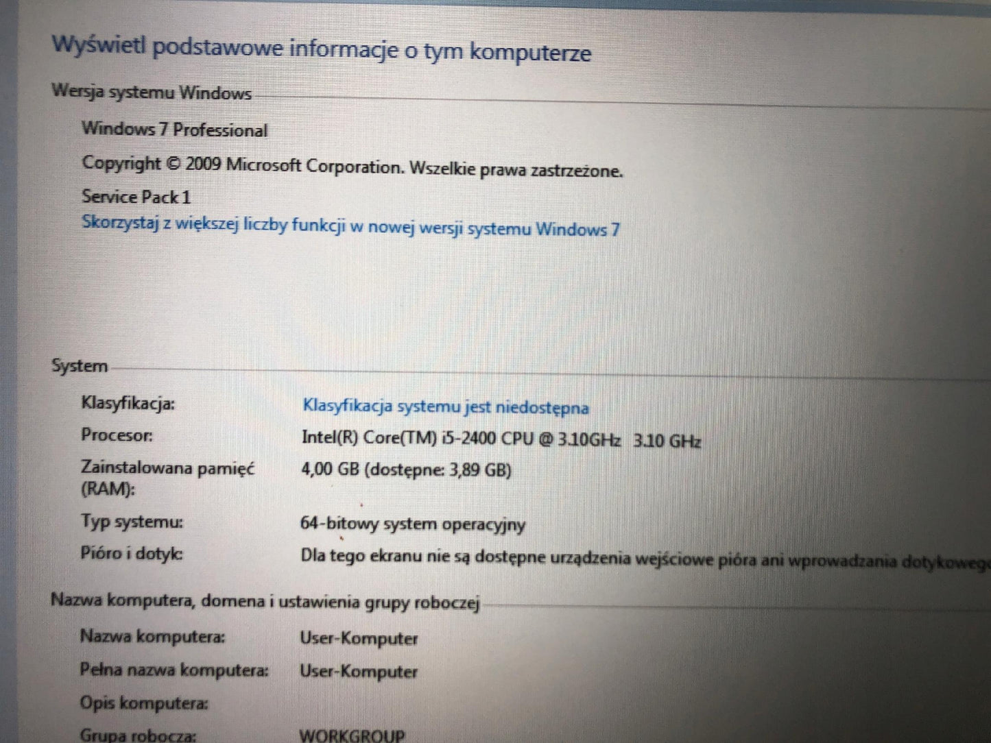 Komputer Stacjonarny HP 8200/i5-2400/4GB/HDD/W7