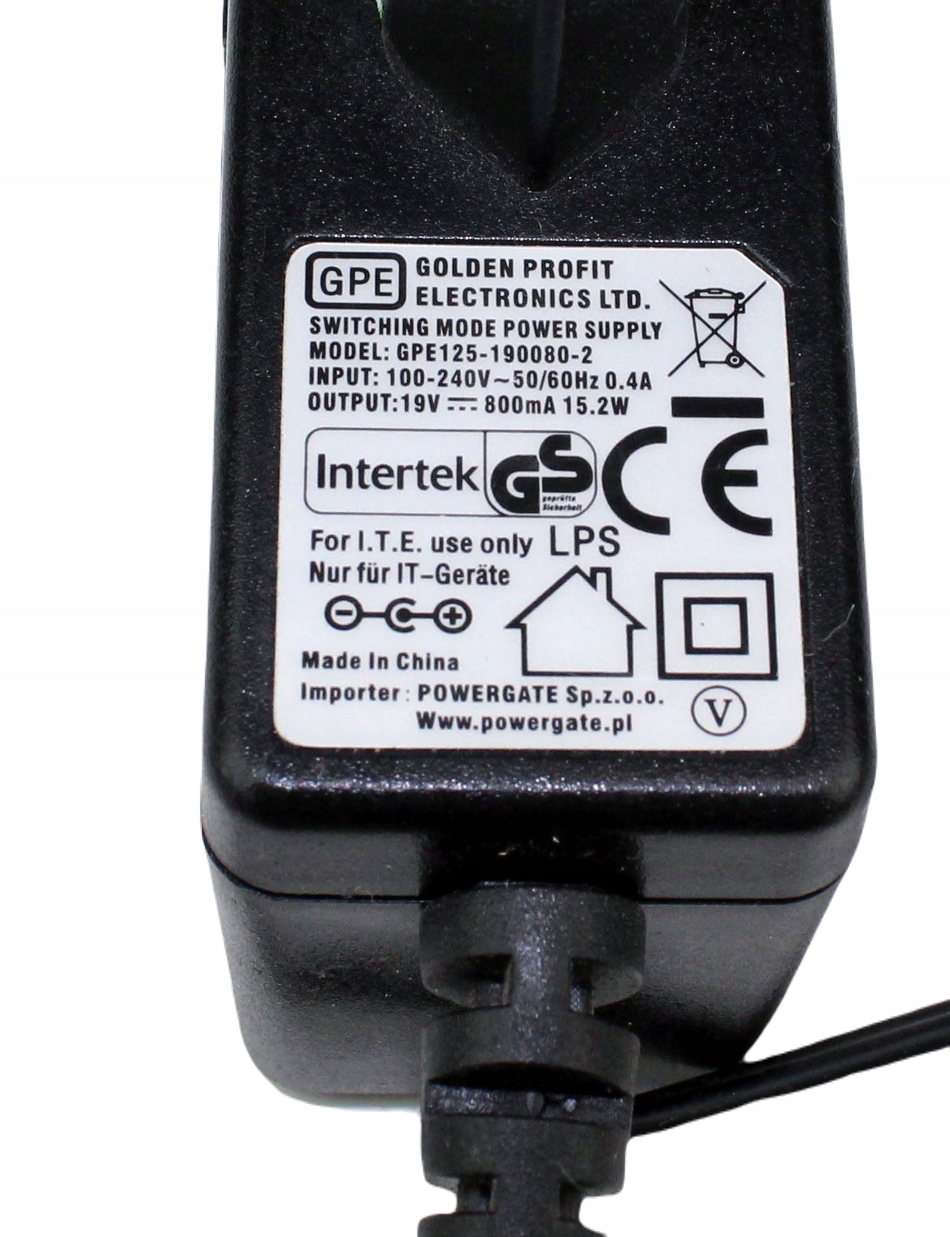 Zasilacz GPE GPE125-190080-2 19V 800mA 5.5mm