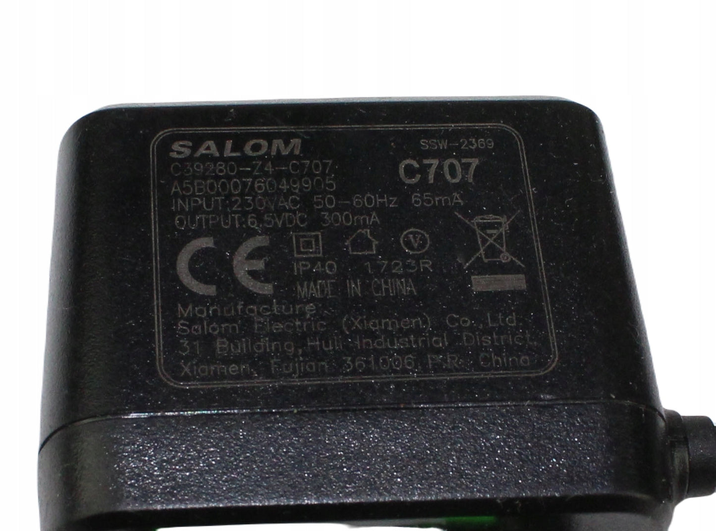 Zasilacz SALOM C39280 C707 6.5V 300mA 5.5mm